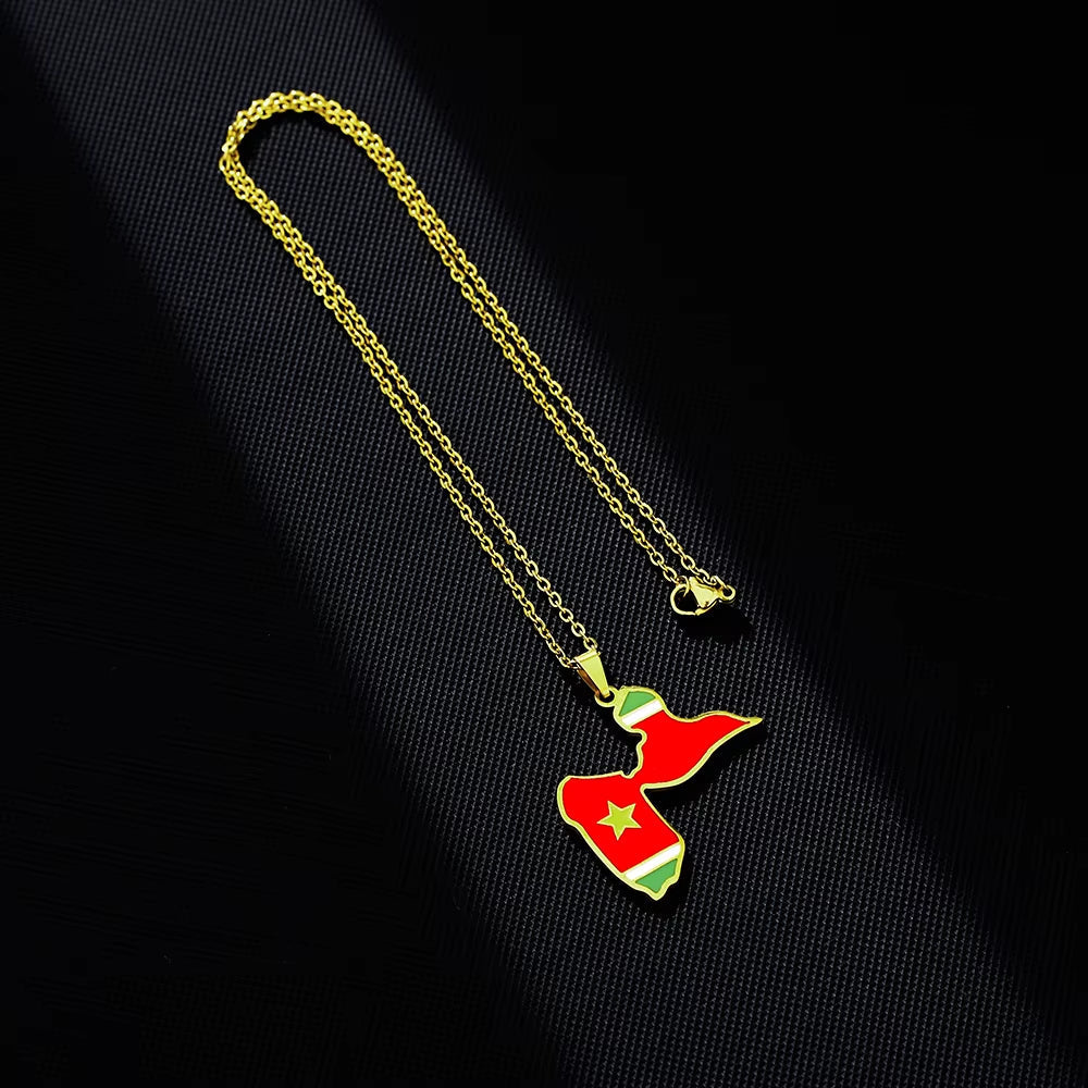 France Guadeloupe Island Map with Flag Pendant Necklace Stainless Steel Men Women Ethnic Maps Jewelry Gift